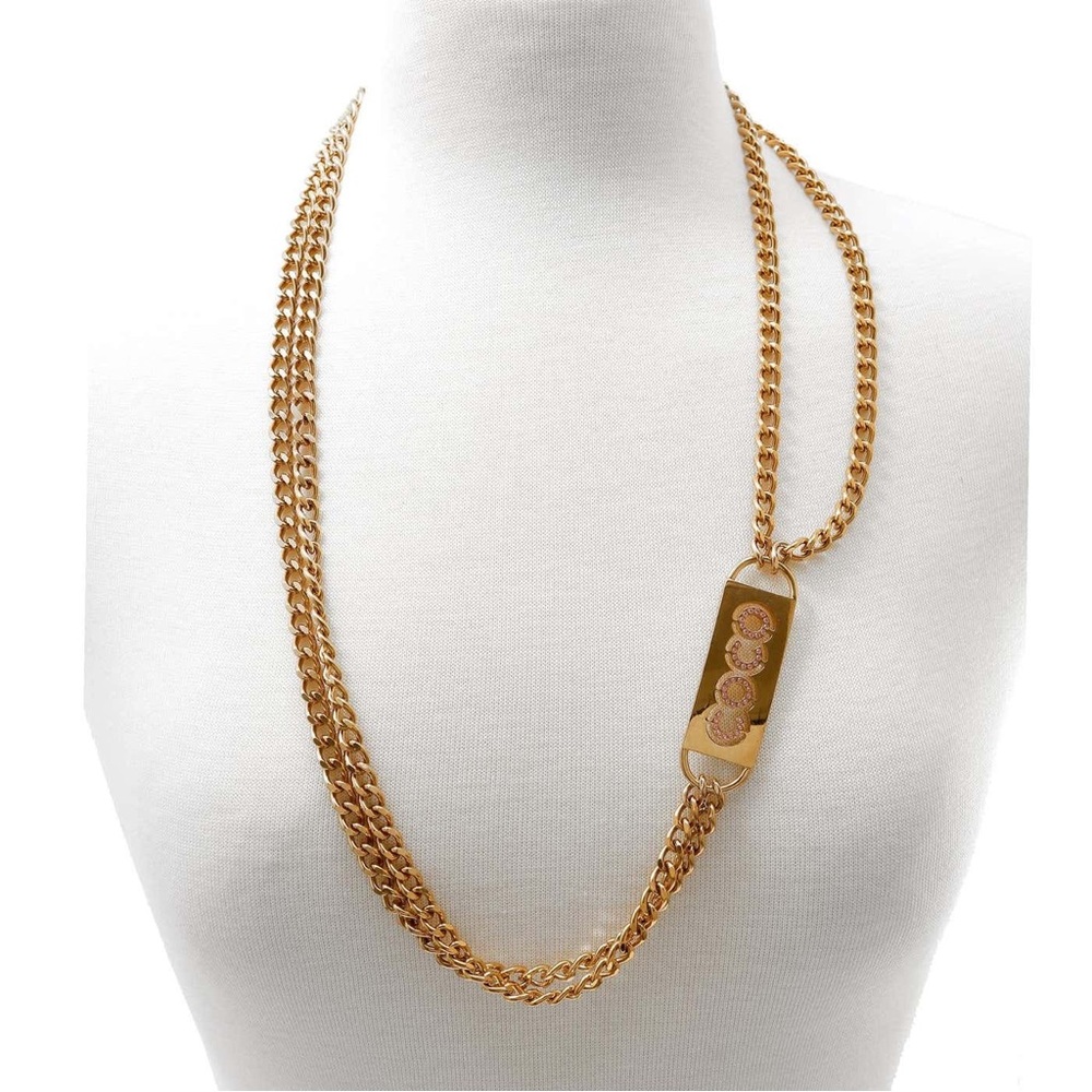 Authentic COCO CHANEL pink Rhinestone gold belt chain 75cm - Picture 11 of 15